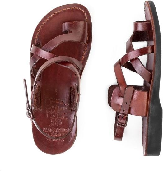 Picture of Rafah Handcrafted Leather Sandals, Traditional Strappy Design, Brown